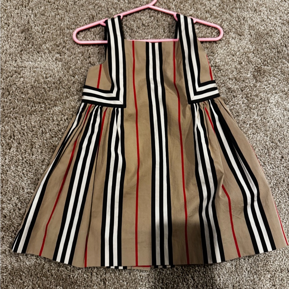 Authentic Burberry Kids Striped Dress - Black, White, Red, Tan